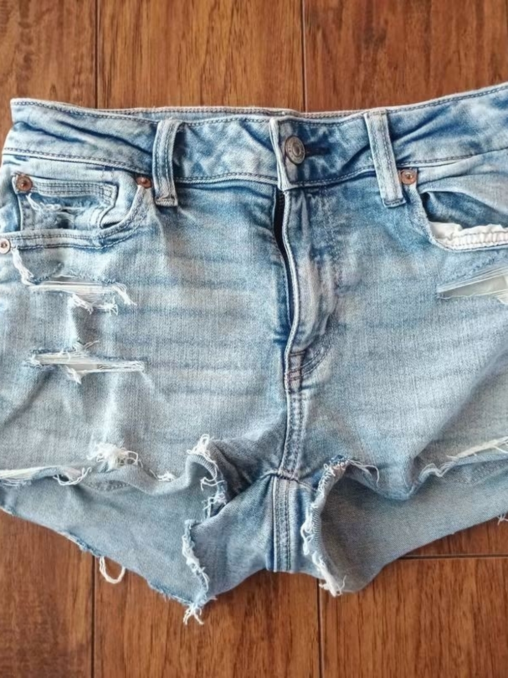 American Eagle Outfitters Light Blue Distressed Denim Shorts